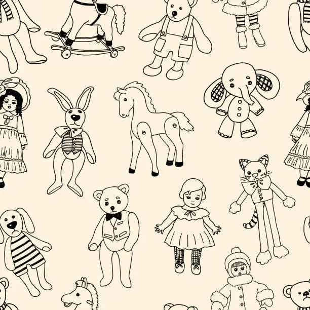 Vector illustration of pattern of the various old toys