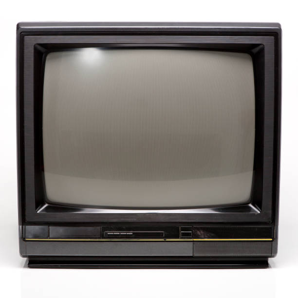 Old TV isolated on White Background. Old TV isolated on White Background. Front View with Real Shadow. Copy Space for Text or Image old television stock pictures, royalty-free photos & images