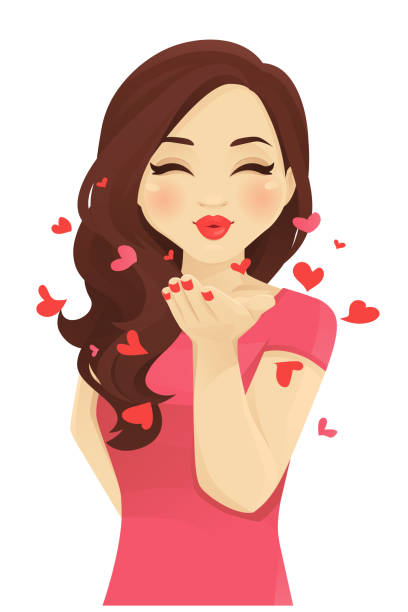 Blowing kiss women Young women blowing kiss isolated vector illustration kissing illustrations stock illustrations