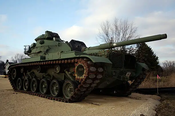 This is a decommissioned M60 Patton Tank set in a residential area in Midwestern U.S.A. 