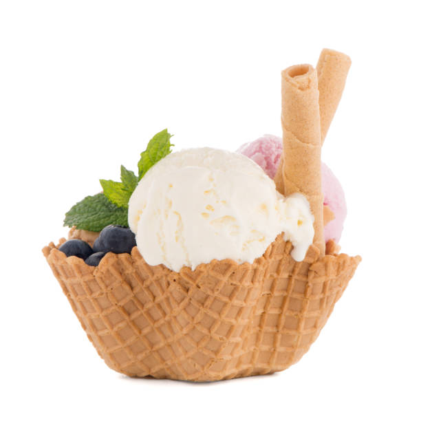 istock Ice cream scoops in wafer bowl 899218284