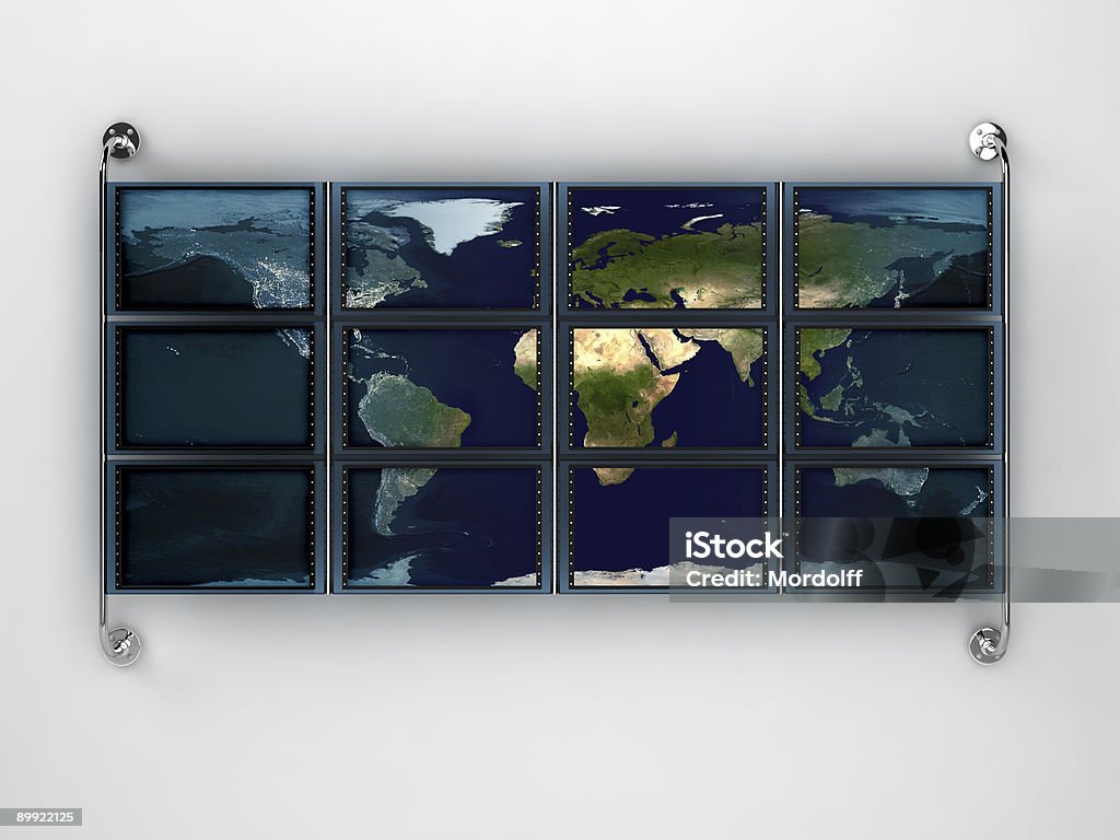 Composite LCD monitors Composite LCD monitor with night and day light Earth map. Map from http://visibleearth.nasa.gov/ Abstract Stock Photo