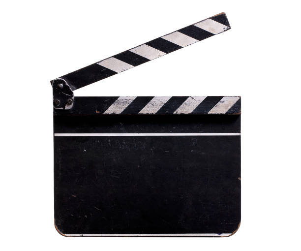 clapperboard isolato su sfondo bianco - ciac cinematografico foto e immagini stock