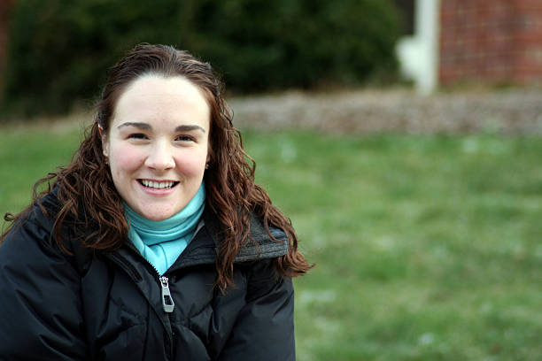 happy college girl stock photo