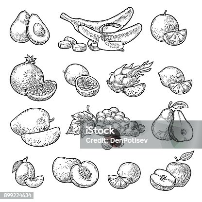 istock Set fruits. Vector color vintage engraving 899224634