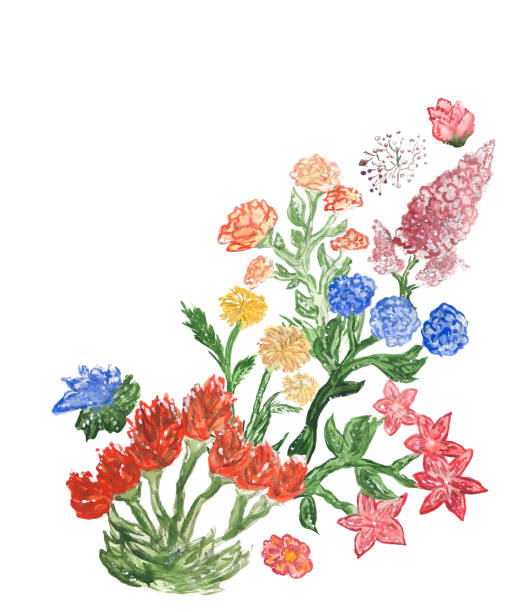 istock Watercolor greeting card with garden flowers 899225192