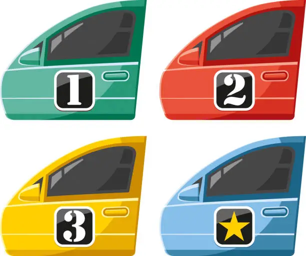 Vector illustration of Car doors with numbers