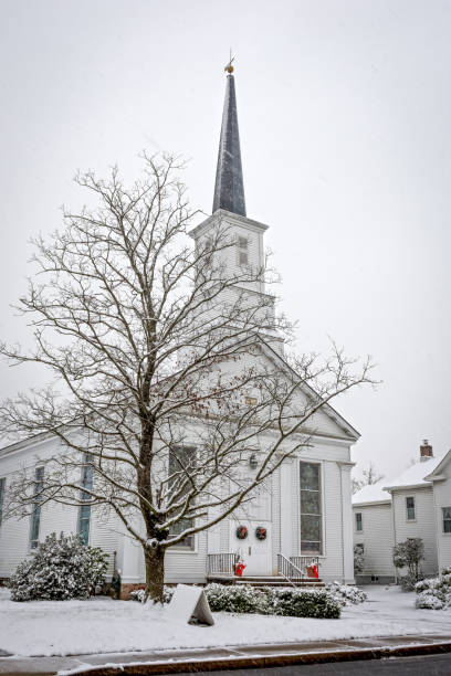 istock Old White Church in Snow 899229748
