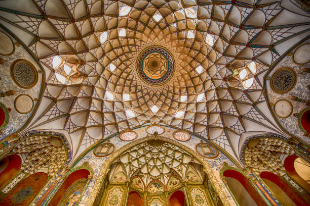 persian architecture - fresco at ceiling, iran - middle eastern architecture imagens e fotografias de stock