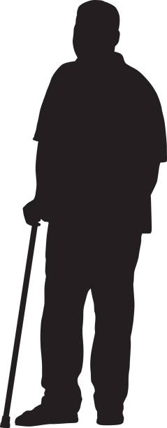 mann, stehend mit zuckerrohr silhouette - senior adult silhouette senior men people stock-grafiken, -clipart, -cartoons und -symbole
