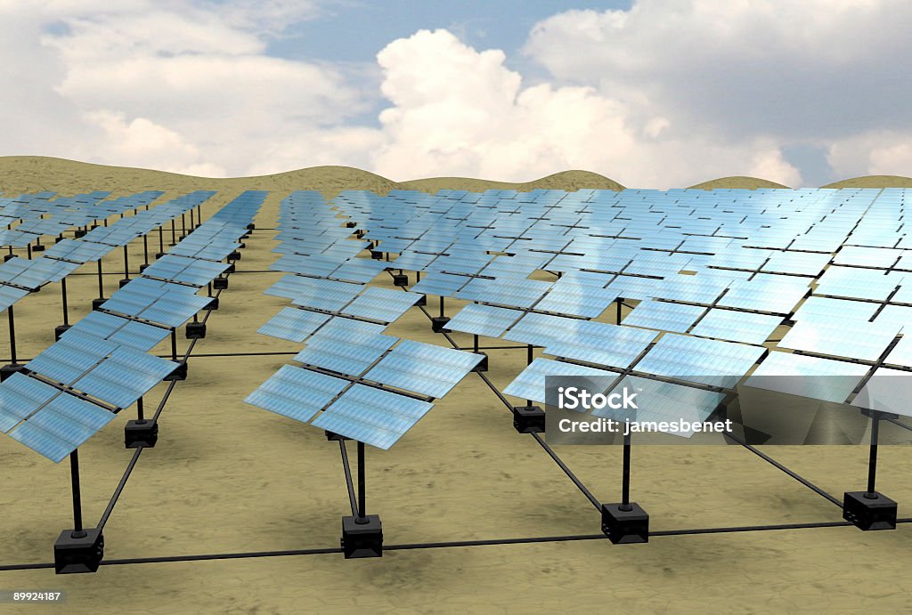 Energia solare nel deserto Array (3D - Foto stock royalty-free di Calore - Concetto