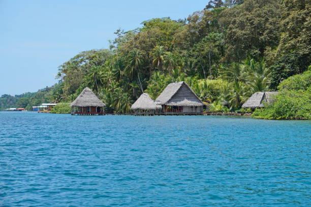istock Eco lodge with thatched huts over the water Panama 899247684