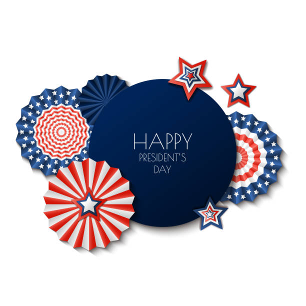 USA Presidents Day. Vector holiday frame isolated on white background. Paper stars in USA flag colors. USA Presidents Day. Vector holiday frame isolated on white background. Paper stars in USA flag colors. Material design for greeting card, flyer, banner, poster. presidents day stock illustrations