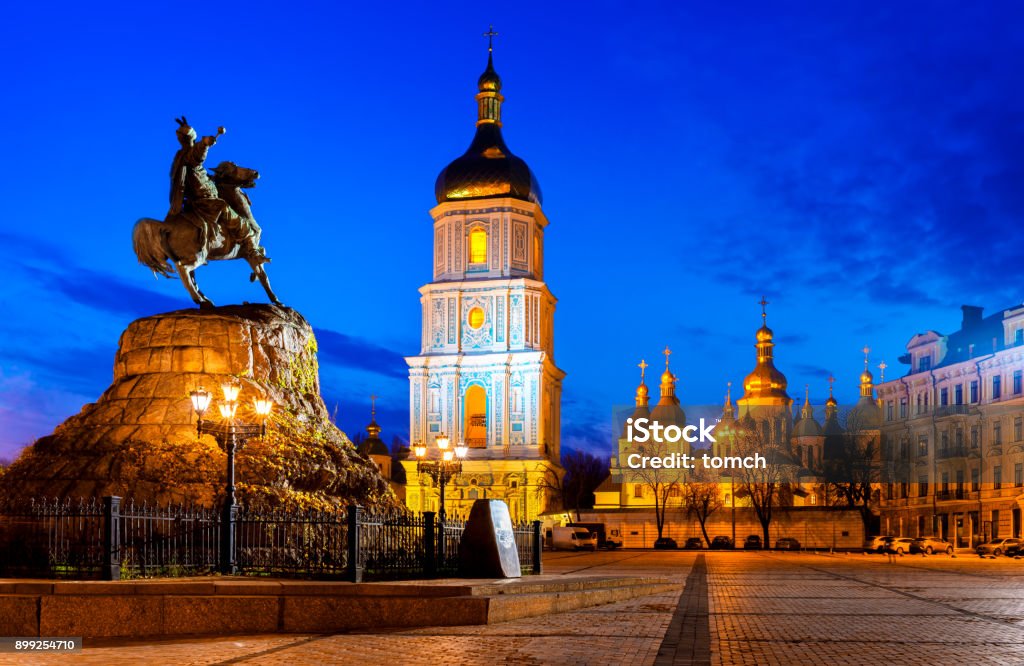 Bohdan Khmelnytsky Monument on St. Sophia Square, Kiev, Ukraine Bohdan Khmelnytsky Monument and Saint Sophia Cathedral on St. Sophia Square , Kiev, Ukraine Ukraine Stock Photo