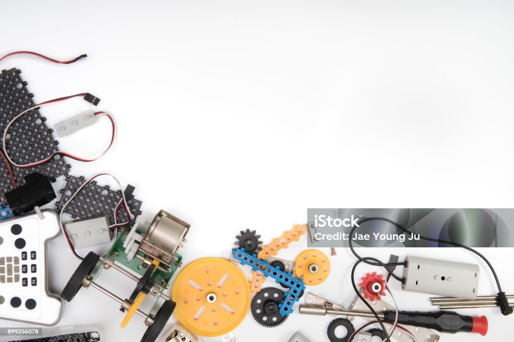 TALLO o ciencia DIY Kit establece fondo blanco. - Foto de stock de Niño libre de derechos