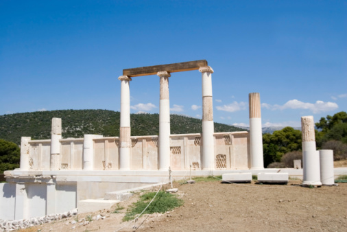 The Capitoline Temple and the Roman Basilica at Volubilis, a UNESCO heritage site in Morocco