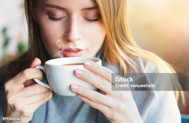 Beautiful Women Drink Hot Coffe Stock Photo - Download Image Now - Coffee - Drink, Drinking, Tea - Hot Drink