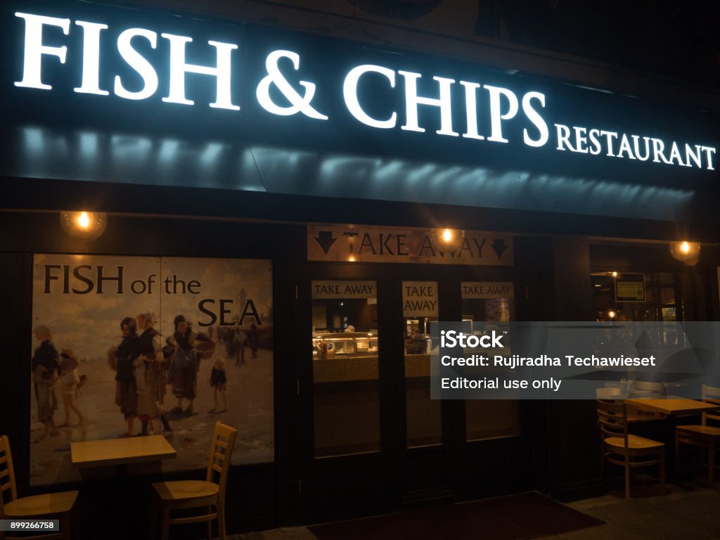 Fish &Chips restuarant Black pool at night Fish and chips restuarant UK Blackpool Stock Photo