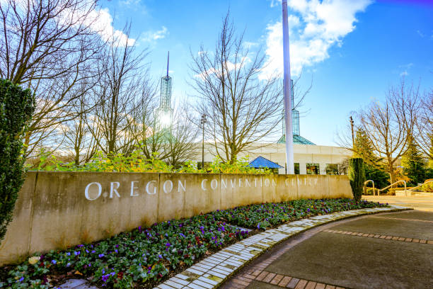Oregon Convention Center, that is located on the east side of the Willamette River in the Lloyd District neighborhood. stock photo