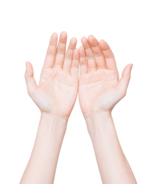 istock Close up of empty cupped hand, palms up isolated on white background 899276136