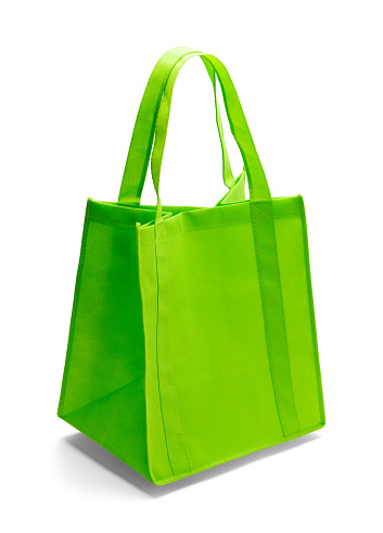 Green Fabric Shopping Bag Isolated on a White Background.