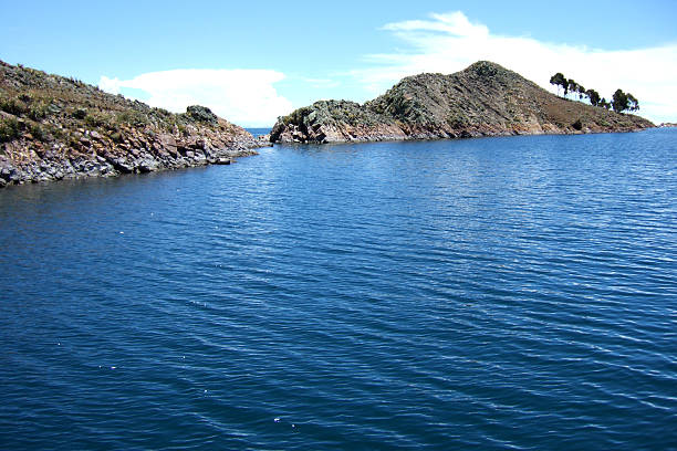 Small islands in the middle of the Titicaca Lake (Bolivia) stock photo