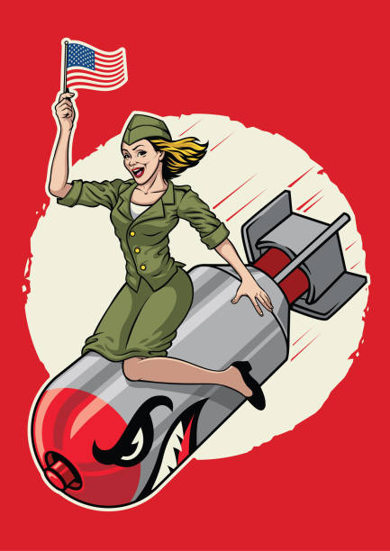 USA pin up  girl ride a nuclear bomb vector of USA pin up  girl ride a nuclear bomb pin up girl stock illustrations