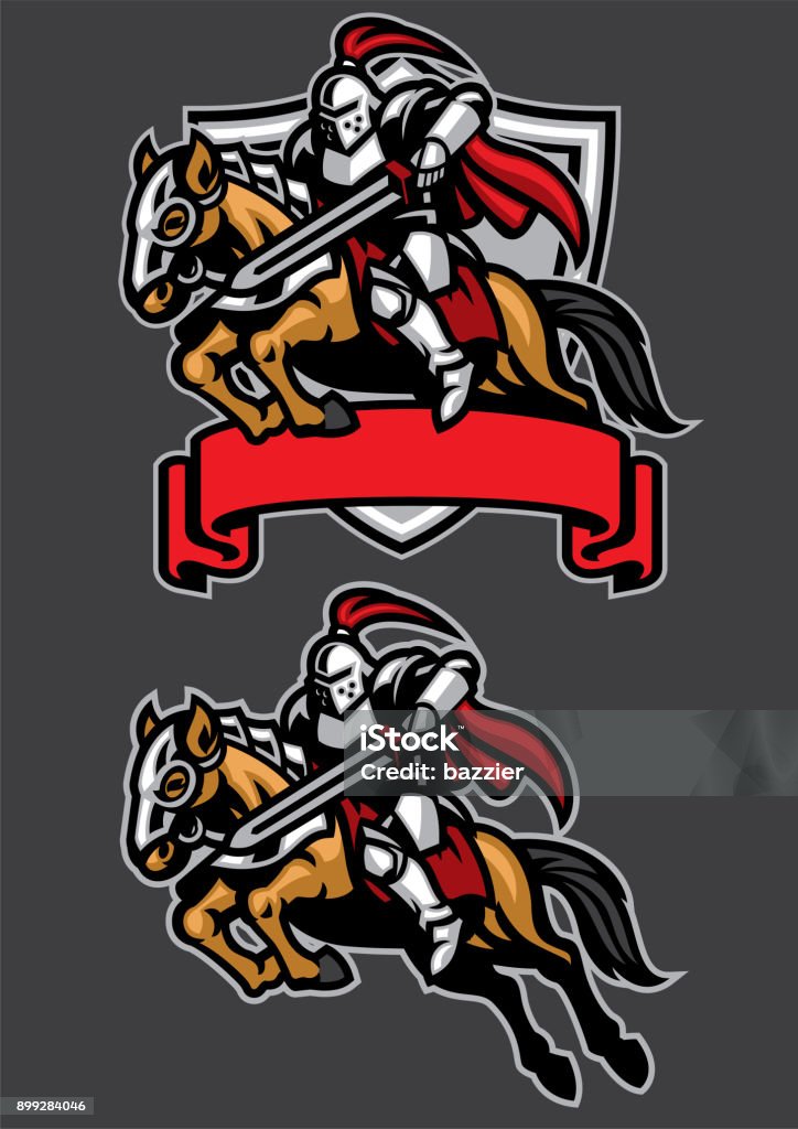 knight warrior riding horse mascot vector of knight warrior riding horse mascot Knight - Person stock vector