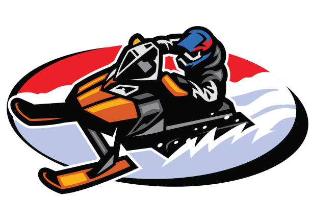 man riding snow mobile vector of man riding snow mobile Snowmobiling stock illustrations