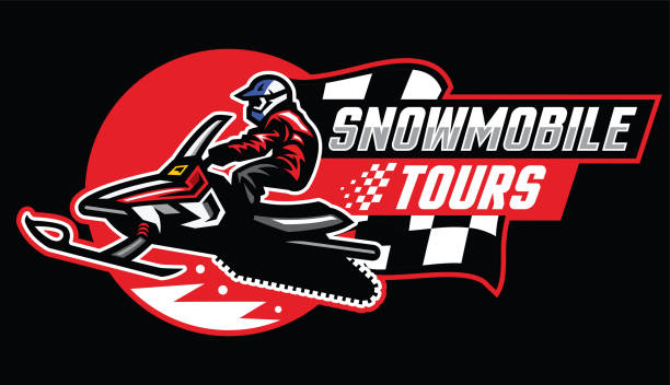 illustrazioni stock, clip art, cartoni animati e icone di tendenza di design del badge del tour in motoslitta - snowmobiling snow winter mountain