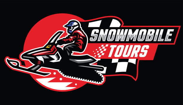 ilustrações, clipart, desenhos animados e ícones de design de distintivo de passeio de snowmobile - snowmobiling