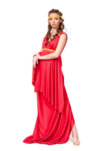 istock Ancient godness in a red greece toga isolated on a white background 899289064
