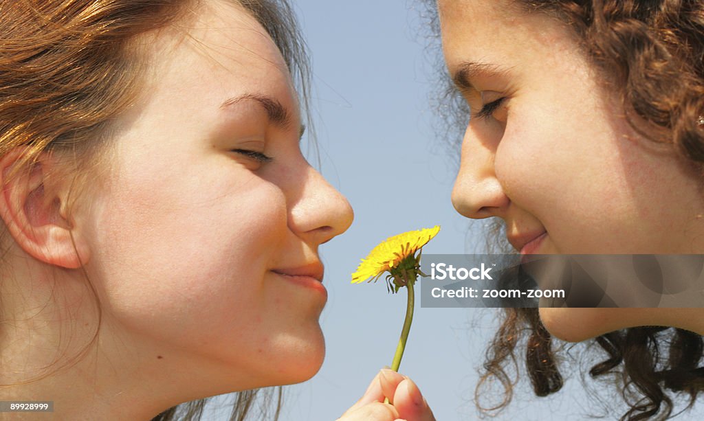 Meninas com dente-de-Leão - Foto de stock de Cheirar royalty-free