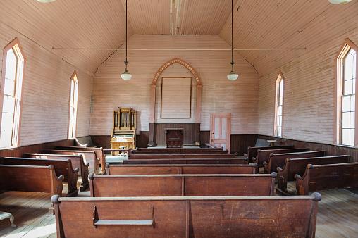 Interior of the abandoned church in the Californian Ghost Town of Bodie.