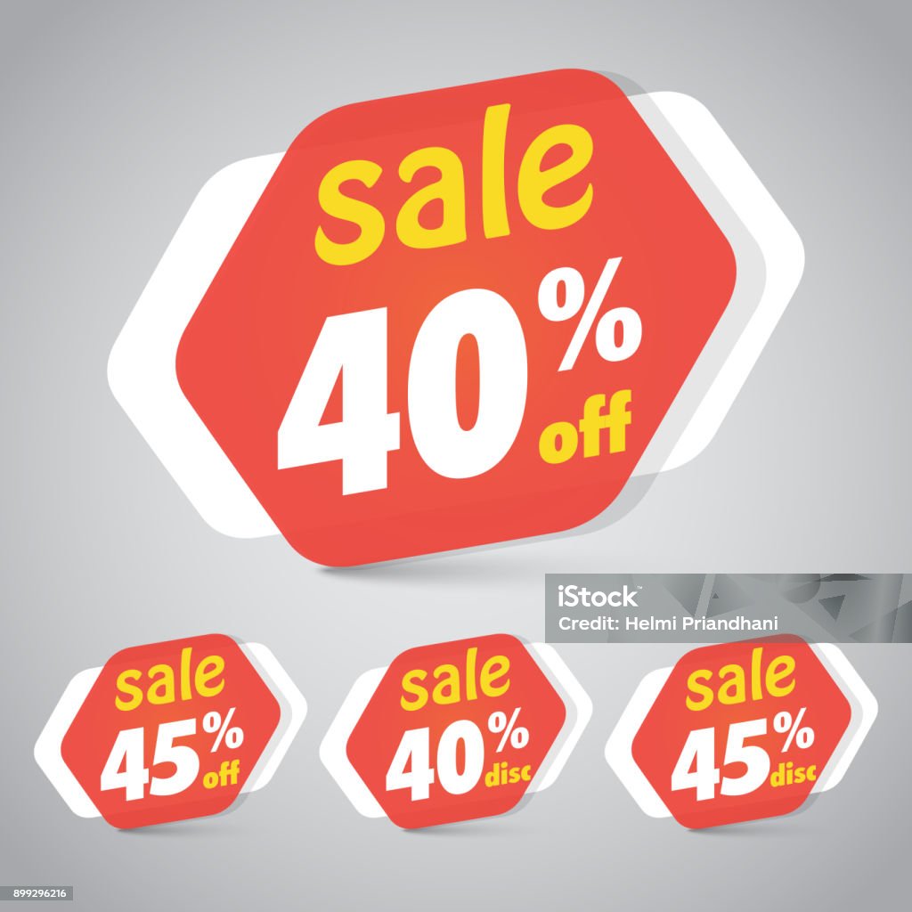 Sale Sticker Tag for Marketing Retail Element Design with 40% 45% Off. Vector Illustration. Business stock vector