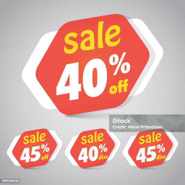 Sale Sticker Tag For Marketing Retail Element Design With 40 45 Off Vector Illustration Stock Illustration - Download Image Now