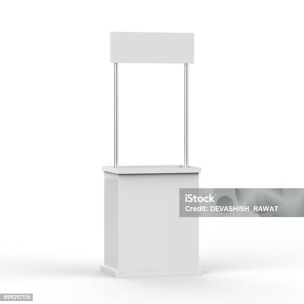 Promotion Counter On Isolated White Background Stock Photo - Download Image Now - Checkout, Kiosk, Template