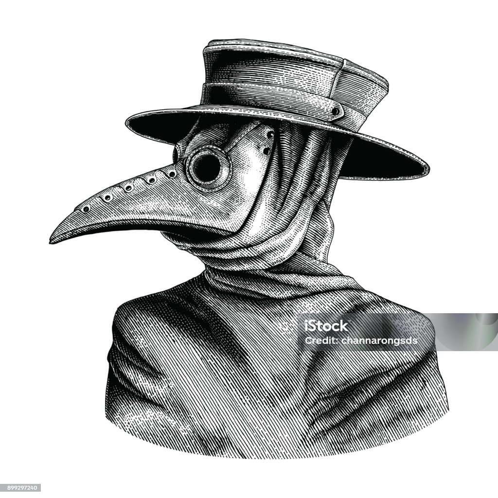 Plague doctor hand drawing vintage engraving isolate on white background Epidemic stock vector