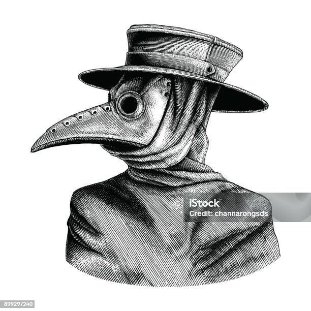 Plague Doctor Hand Drawing Vintage Engraving Isolate On White Background Stock Illustration - Download Image Now
