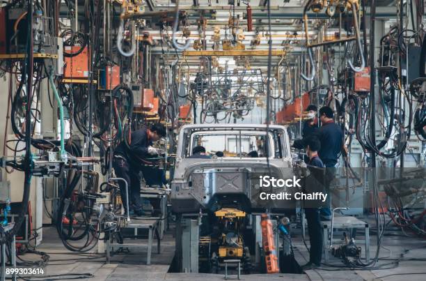 Automobile Factory Welding Assemble Line Stock Photo - Download Image Now - Car, Manufacturing, Factory