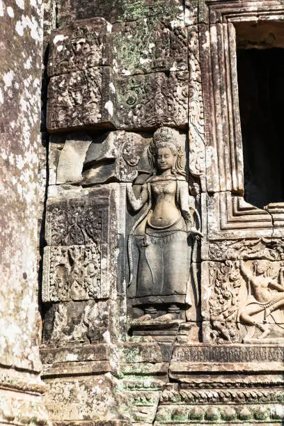 Photo of Ancient Bayon temple, Angkor Thom , the most popular tourist attraction in Siem reap, Cambodia