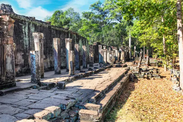 Photo of Ancient Bayon temple, Angkor Thom , the most popular tourist attraction in Siem reap, Cambodia