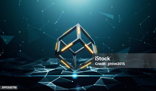 Blockchain Technology With Abstract Background Stock Photo - Download Image Now - Blockchain, Technology, Cube Shape