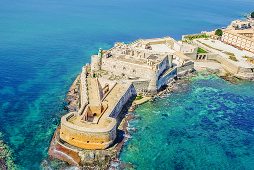 Aerial view of Maniace fortress in Syracuse Sicily