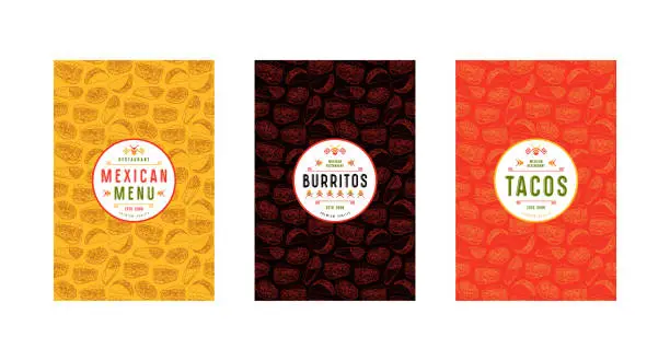 Vector illustration of Set of label, logo and seamless pattern for mexican restaurant