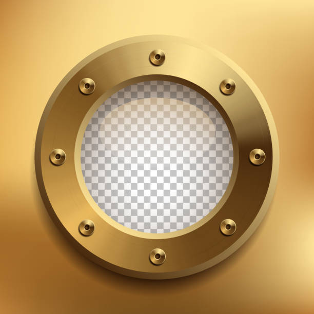 istock Brass porthole with transparent glass. Place your design on separate layer under the window. Vector illustration. 899311702