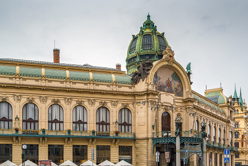 Municipal House is a civic building in  Art Nouveau architecture style, Prague, Czech republic