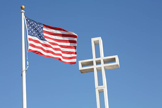 istock American Flag with Cross in Background 89931733