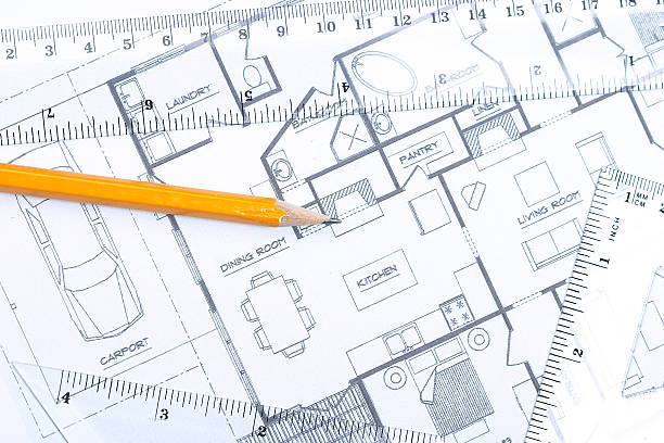 フロアープラン[ホライゾンタル] - ruler plan construction blueprint ストックフォトと画像
