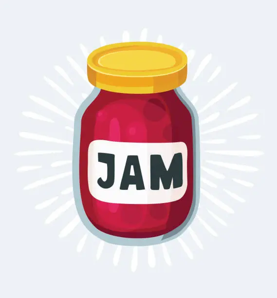 Vector illustration of Cherry jam jar icon. Hand drawn vector illustration. Doodle fruit background. Marmalade.